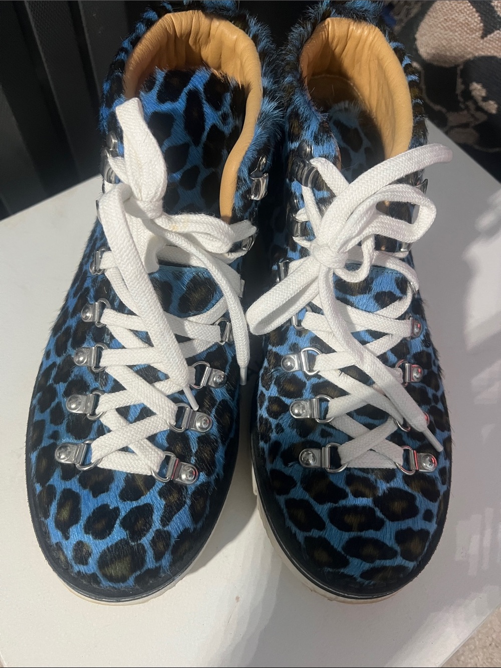 Blue Leopard Print Lace-Up Platform Sneakers